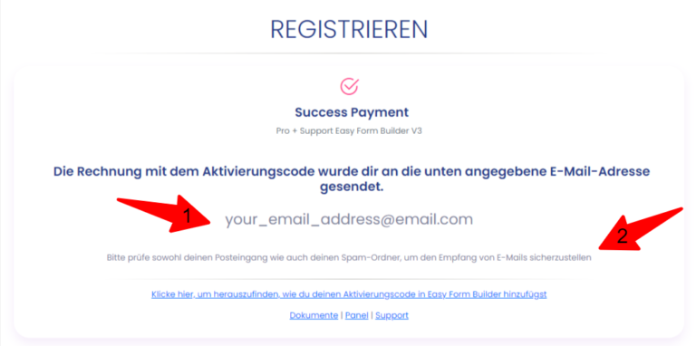 Erfolgsseite zur Zahlungsbestätigung von Easy Form Builder