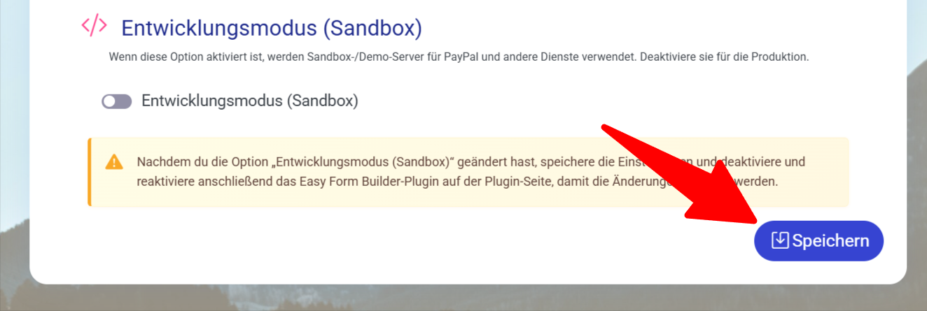 Speichern des ausgewählten Tarifs in den Einstellungen von Easy Form Builder